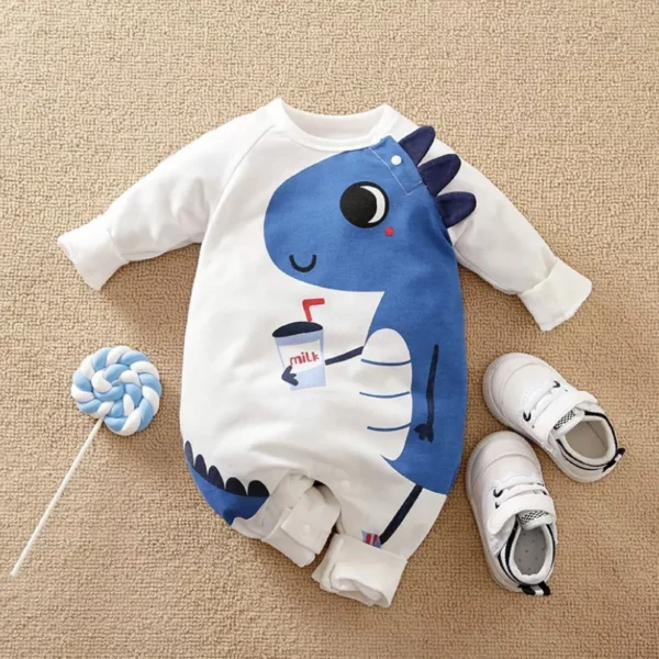 Enterito de Bebé de Algodón "Dino Milk azul"